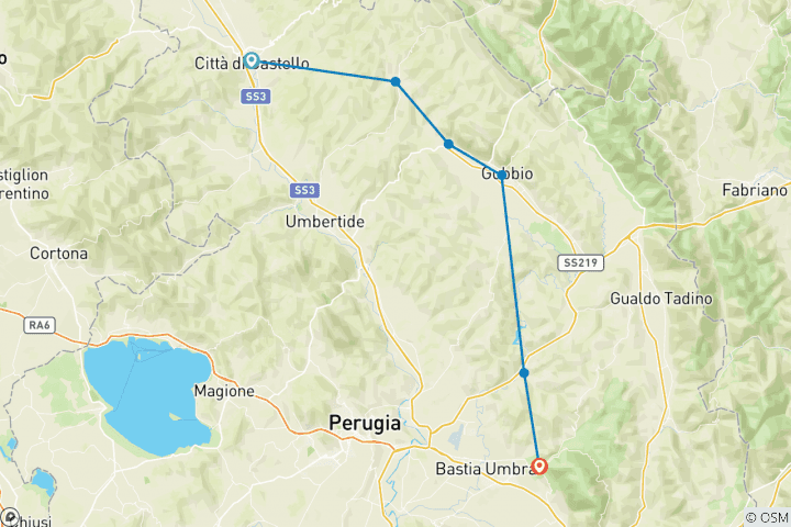 Carte du circuit Chemin de Saint-François - de Città di Castello à Assisi (6 jours)