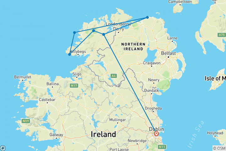 Carte du circuit Irlande pour les célibataires et les personnes voyageant seules (8 jours)