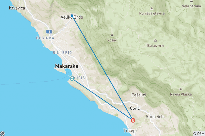 Karte von Kroatien - Dalmatien gemütlich erwandern (8 Tage)