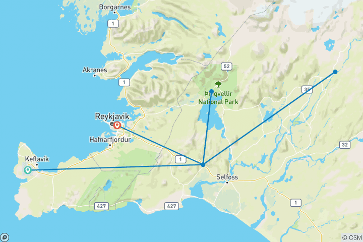 Karte von Island unter Nordlichtern erwandern (8 Tage)