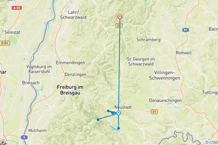 Map of The Black Forest: peaks, lakes & gorges - 8 days
