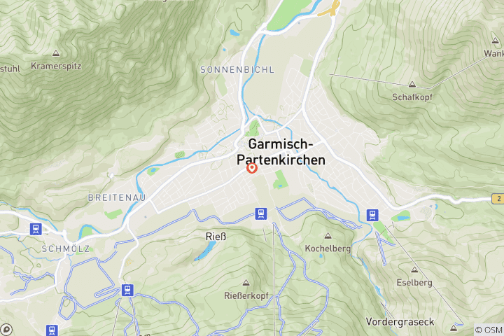 Mapa de Travesía de los Alpes de Garmisch a Sterzing (8 días)