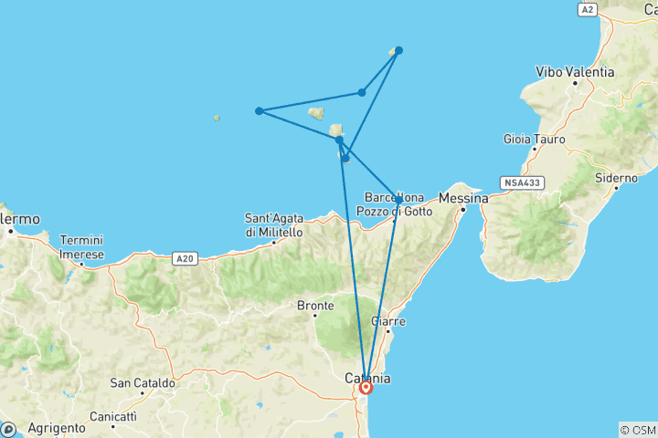 Karte von Highlights der Liparischen Inseln erwandern (8 Tage)