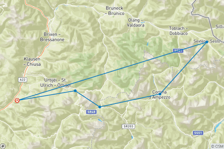 Map of Crossing the Dolomites with hotel comfort (8 days)