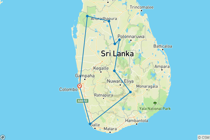 Karte von Sri Lankas Highlights erleben (14 Tage)