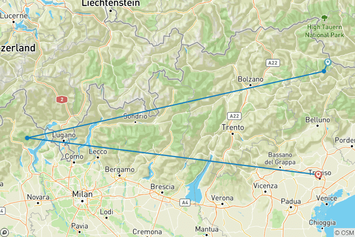Karte von Sextener Dolomiten für Singles und Alleinreisende (7 Tage)