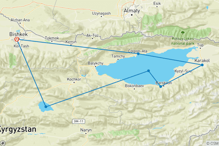 Carte du circuit Kirghizstan - à la découverte des chemins cachés (14 jours)