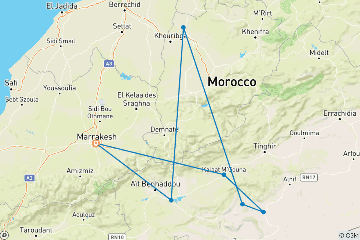 Karte von Marrakesch und den Zauber der Sahara erwandern (11 Tage)