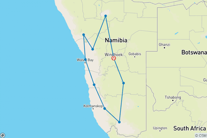 Karte von Namibia komfortabel erwandern (17 Tage)