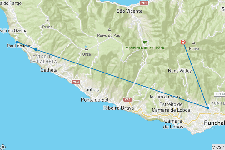 Mapa de Madeira para solteros y viajeros en solitario (8 días)