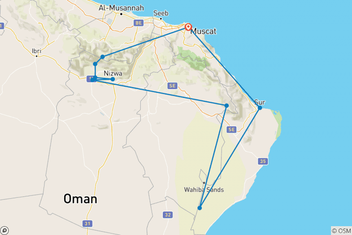 Karte von Rundreise Oman Classic (6 Tage)