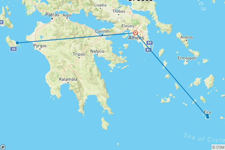 Karte von Athen, Zakynthos & Santorin mit 2 geführten Touren - Premium