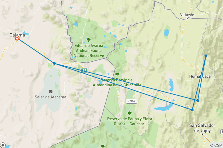 Karte von Selbstfahrerreise Chile - Die Nachkommen der Inka (8 Tage)