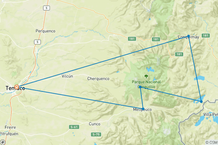 Map of Self-Drive Tour Chile - Araucanía Nativa 6 Days