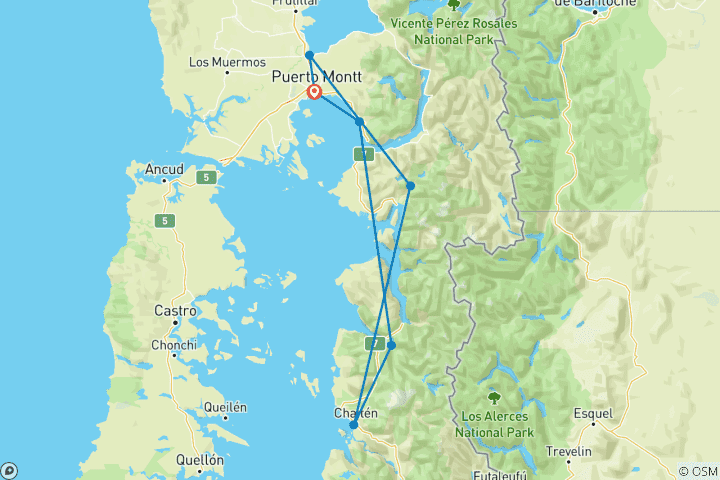 Karte von Selbstfahrerreise Chile - Nationalpark Pumalin (7 Tage)