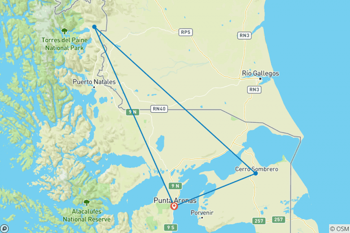 Karte von Selbstfahrerreise Chile - El Patagón (7 Tage)