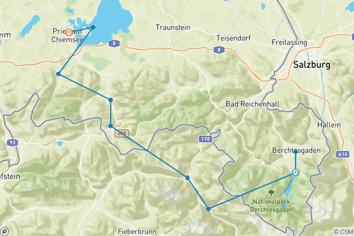 Karte von Vom Königssee zum Chiemsee (8 Tage)