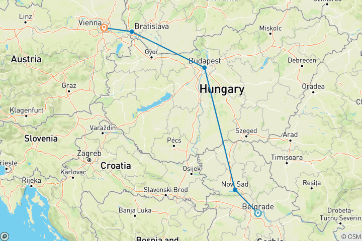 Carte du circuit Les trésors du Danube et des Balkans, Belgrade - Vienne, MS