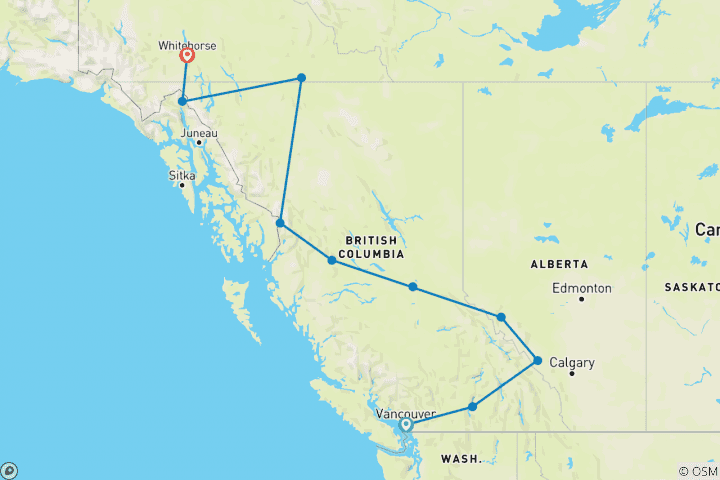 Karte von Geführte Sightseeing Reise North to Alaska & Rocky Mountains (14 Tage)