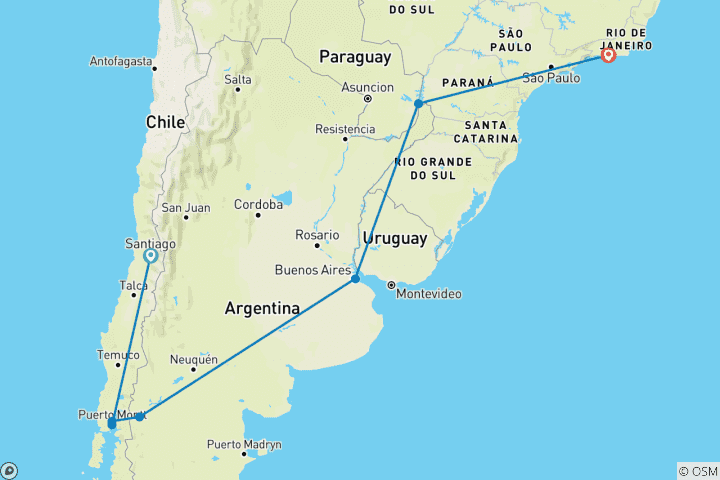 Carte du circuit Chili, Argentine et Brésil - 15 jours