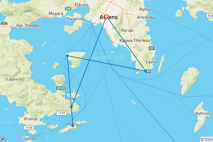 Map of 4-Day Athens Escape Acropolis, Sounio, Hydra & Culinary Experiences