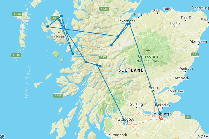Karte von Höhepunkte Schottlands
