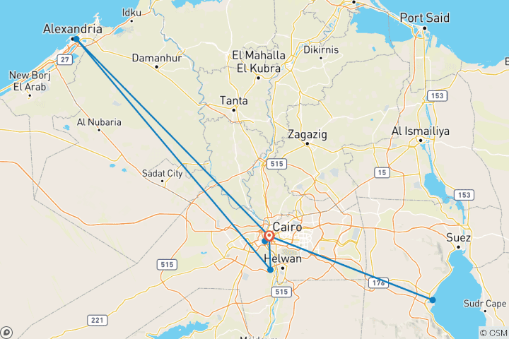 Map of Egypt Wonder 5 Days Cairo-Alexandria-Red Sea with Jet Ski