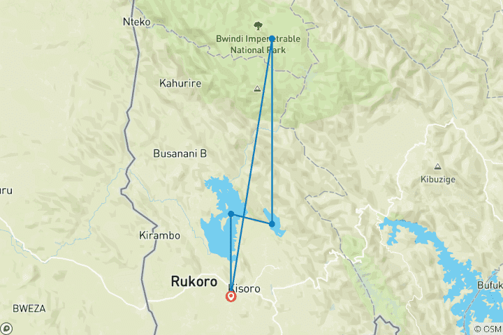 Kaart van Transfer van de luchthaven van Kisoro naar het Bwindi Nationaal Park