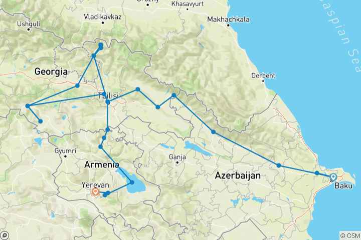 Mapa de Premium Azerbaiyán, Georgia y Armenia