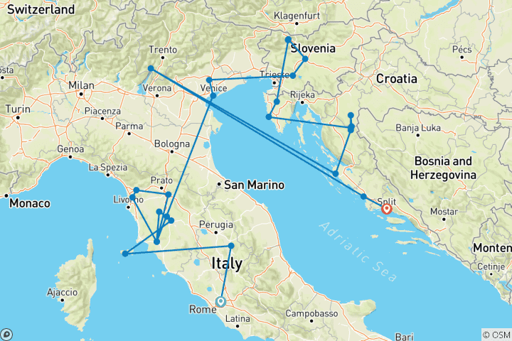 Map of Premium Rome to Split (54 destinations)