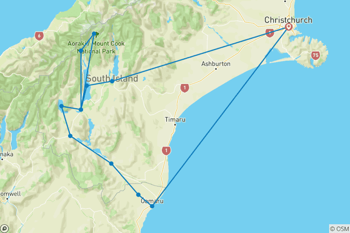 Mapa de Cycle New Zealand: De los Alpes al océano