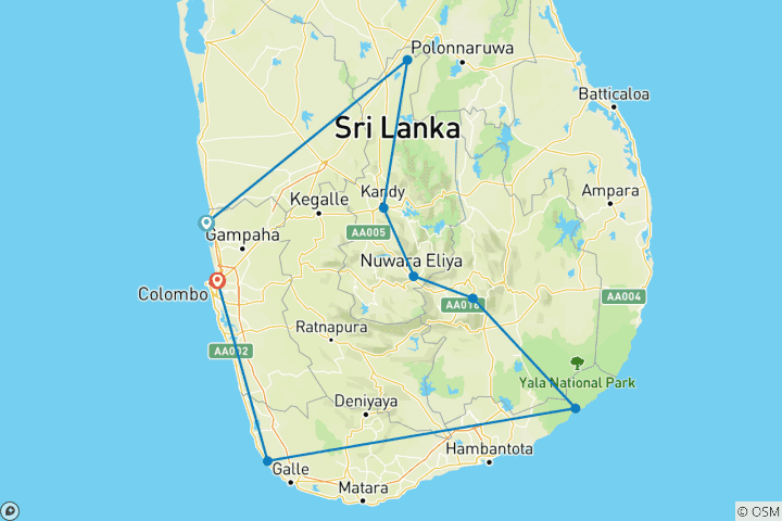 Karte von Sri Lanka All-Insel-Tour