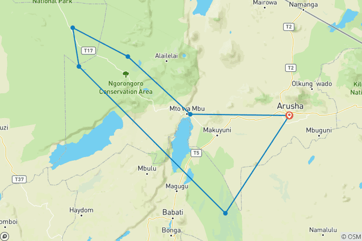 Kaart van Grote gnoe-kalfmigratie in Ndutu - tussen december en maart - 8 dagen