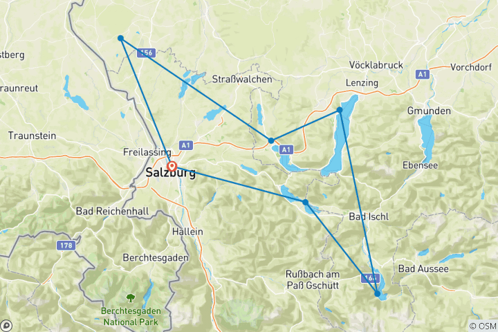 Carte du circuit Circuit des dix lacs - Le monde scintillant des lacs du Salzkammergut - SPORTIF (7 jours)