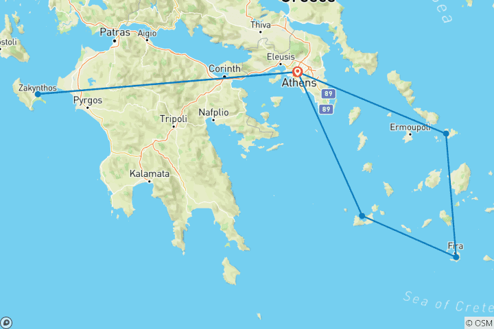 Map of Zakynthos, Santorini, Mykonos & Milos Tour - 10 Days - Premium