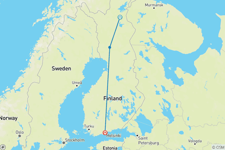 Karte von Finnland: Nordlichter und Weihnachtsmann