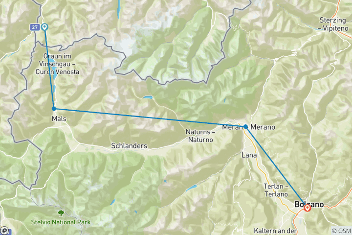 Carte du circuit Piste cyclable de l'Adige de Nauders à Bolzano (7 jours)