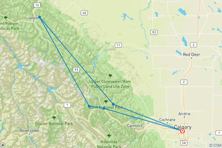 Carte du circuit Explorez les Rocheuses canadiennes en 5 jours : Circuit des parcs nationaux de Banff, Jasper et Yoho
