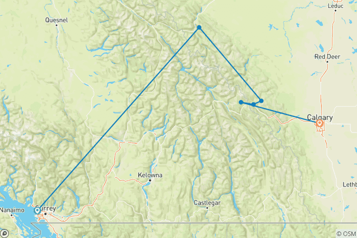 Map of 5-Day Vancouver to Rockies VIA Rail Adventure | Vancouver Departure