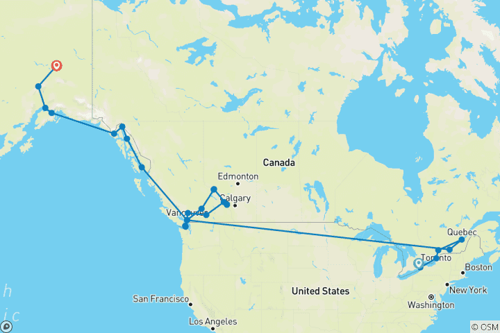 Carte du circuit The Ultimate Canada and Alaska Toronto → Fairbanks (2027)