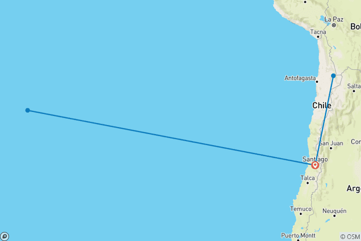 Map of 10 Days Deluxe program All-Inclusive & Eco Friendly Program Chile most visited destinations!