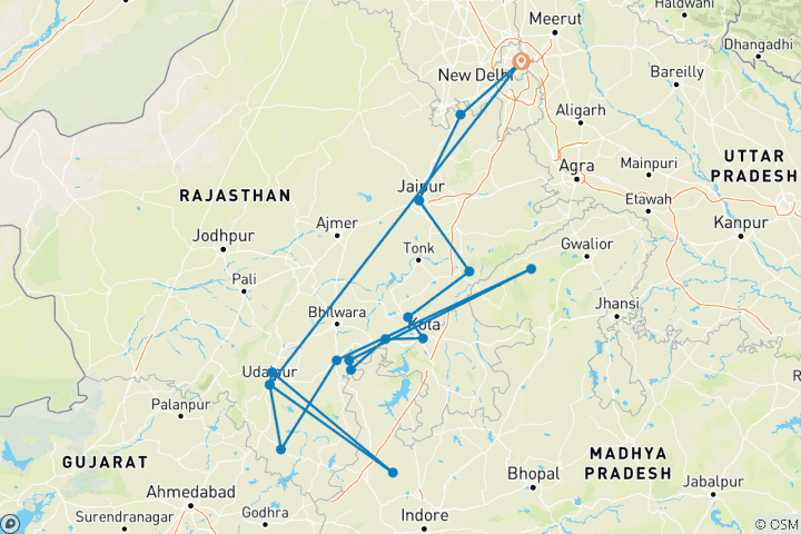 Kaart van Rajasthan Met Ranthambore