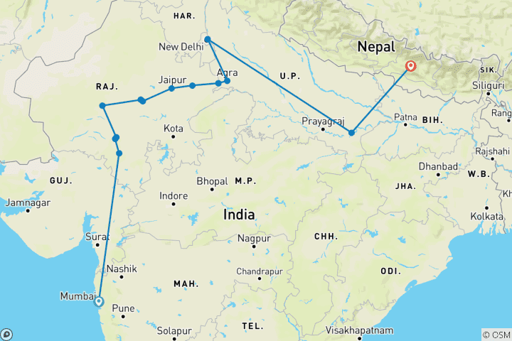 Kaart van Noord-india Met Nepal