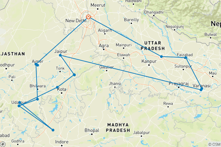 Karte von Ayodhya & kulturelles Nordindien