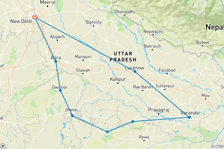 Kaart van India Heritage Tour met Ayodhya