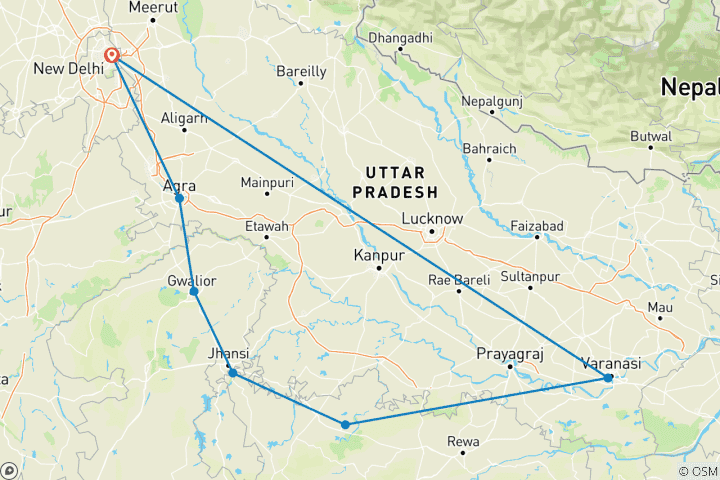 Karte von Varanasi Rundreise inkl. Agra
