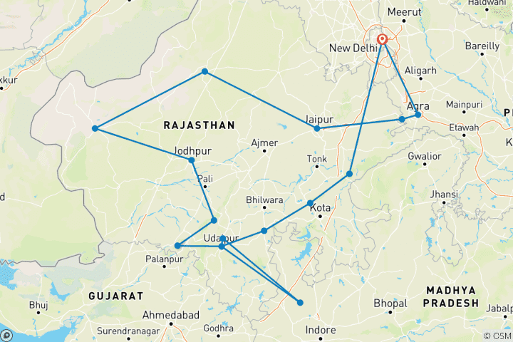 Map of North India Culture Tour from Delhi