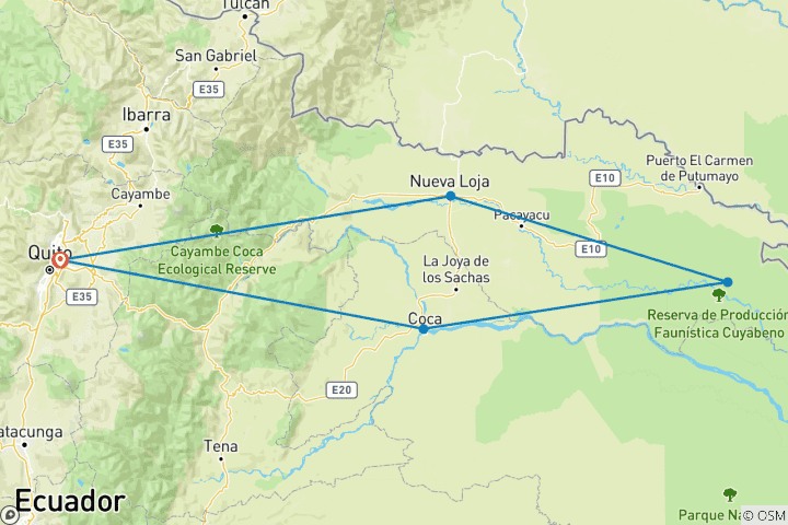 Mapa de Ecuador circuito Cuyabeno 6 días