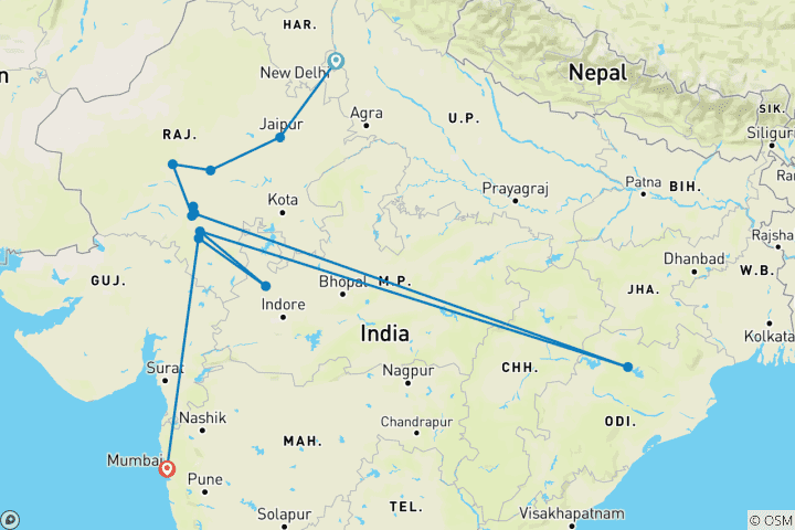 Kaart van Exotische rondreis door Rajasthan