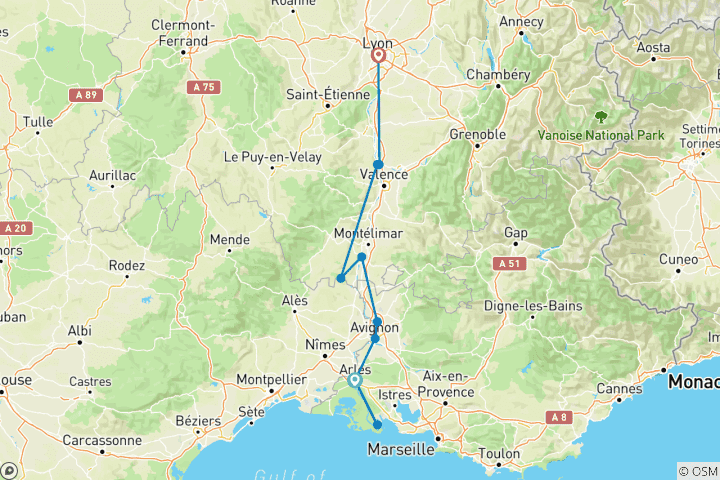 Carte du circuit Actif & Découverte sur le Rhône (vers le nord) 2026
